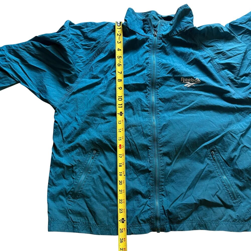 Reebok Teal Blue Full Zip Nylon Windbreaker Jacket Big Logo Back‎ 90's Vintage - Picture 9 of 9